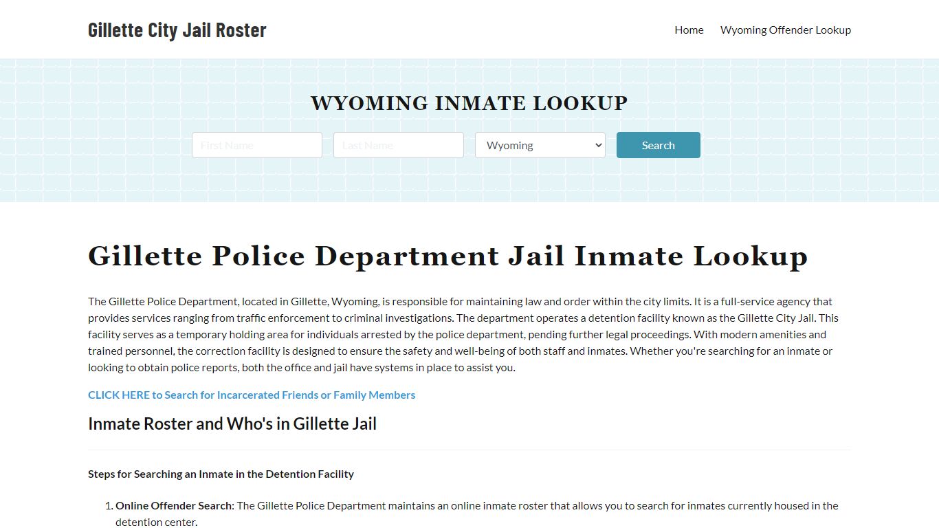 Gillette Police Department & City Jail, WY Inmate Roster, Arrests, Mugshots